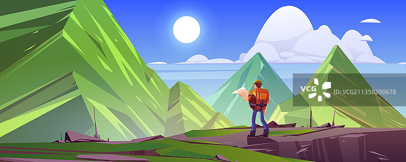 山地景观带地图徒步者图片素材