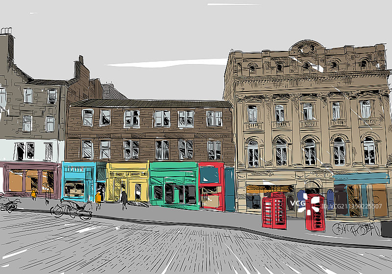 爱丁堡手绘城市速写图片素材