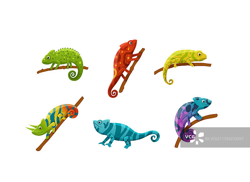 彩虹色卡通变色龙图片素材