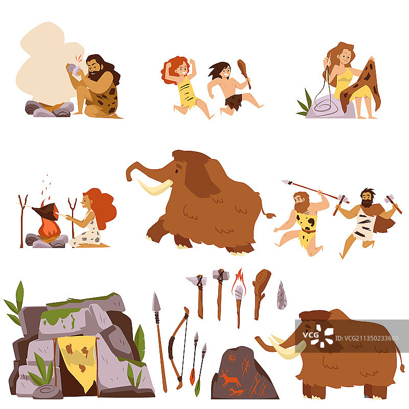 原始穴居人家庭角色图片素材