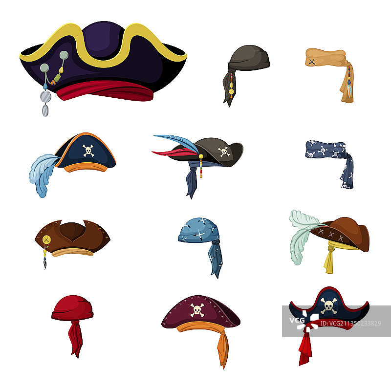 复古风格的彩色海盗帽子图片素材