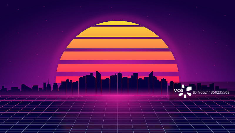 复古未来主义夜景城市景观图片素材