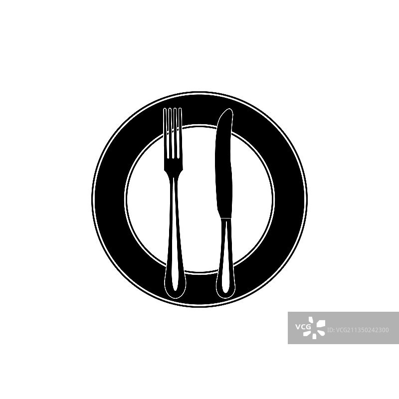 黑白图像中的盘子、叉子和刀子图片素材
