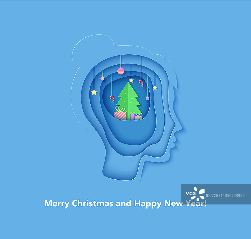 剪纸风格的女人头脑风暴图片素材