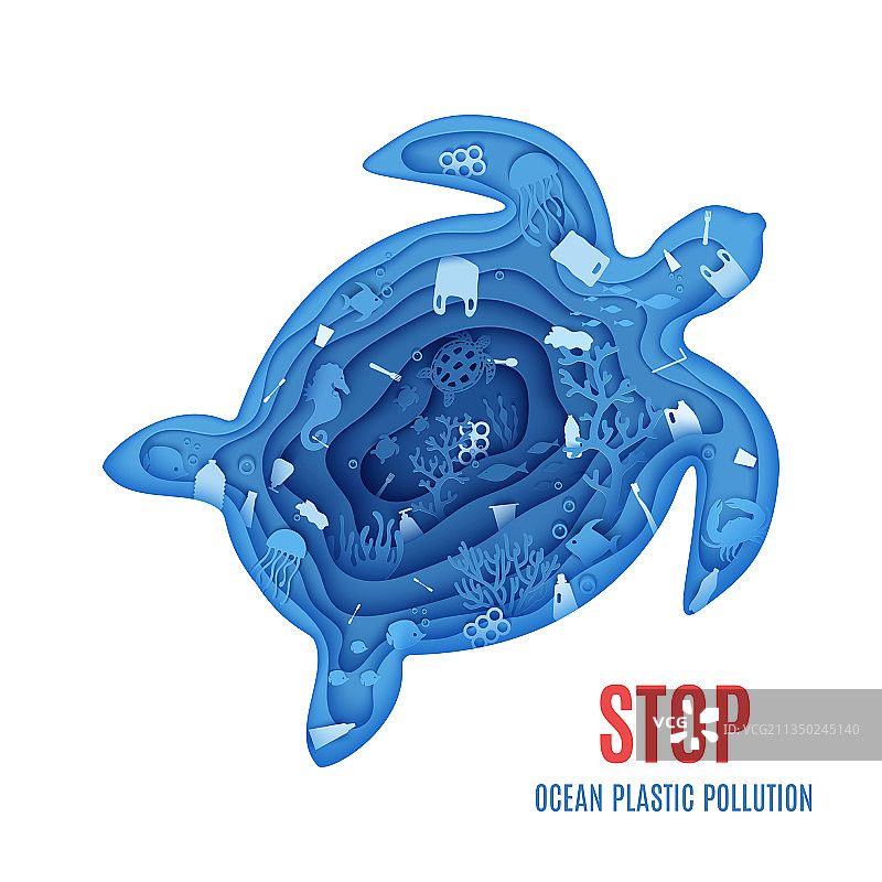 纸剪海龟和海洋轮廓图片素材