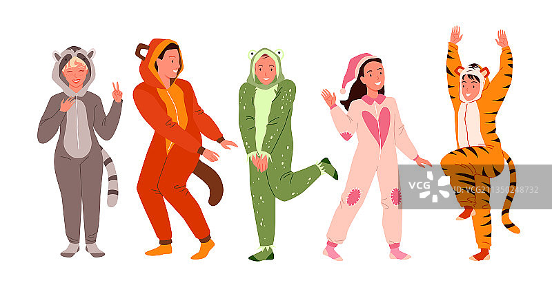 穿着睡衣参加派对的年轻朋友们图片素材