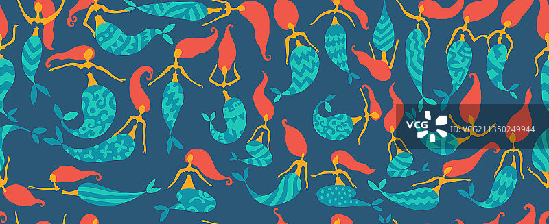 美人鱼女孩系列无缝图案图片素材