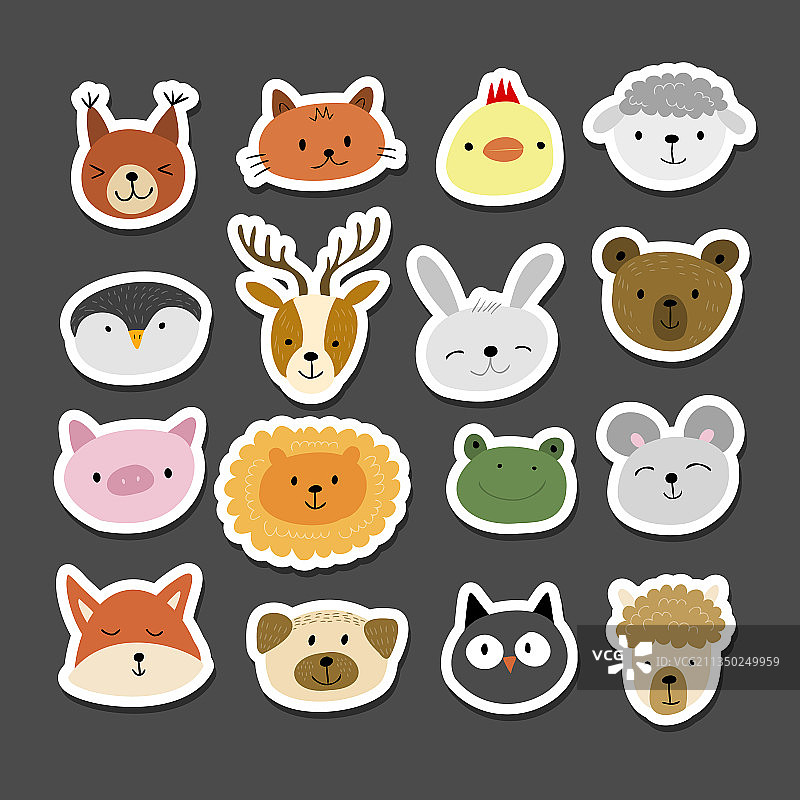 儿童风格动物贴纸套装图片素材