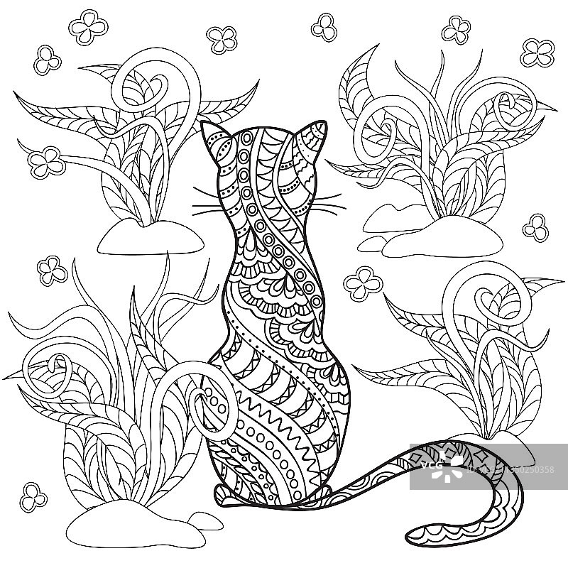 手绘卡通猫与香草装饰图片素材