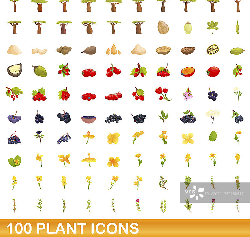 100个植物图标合集（卡通风格）图片素材