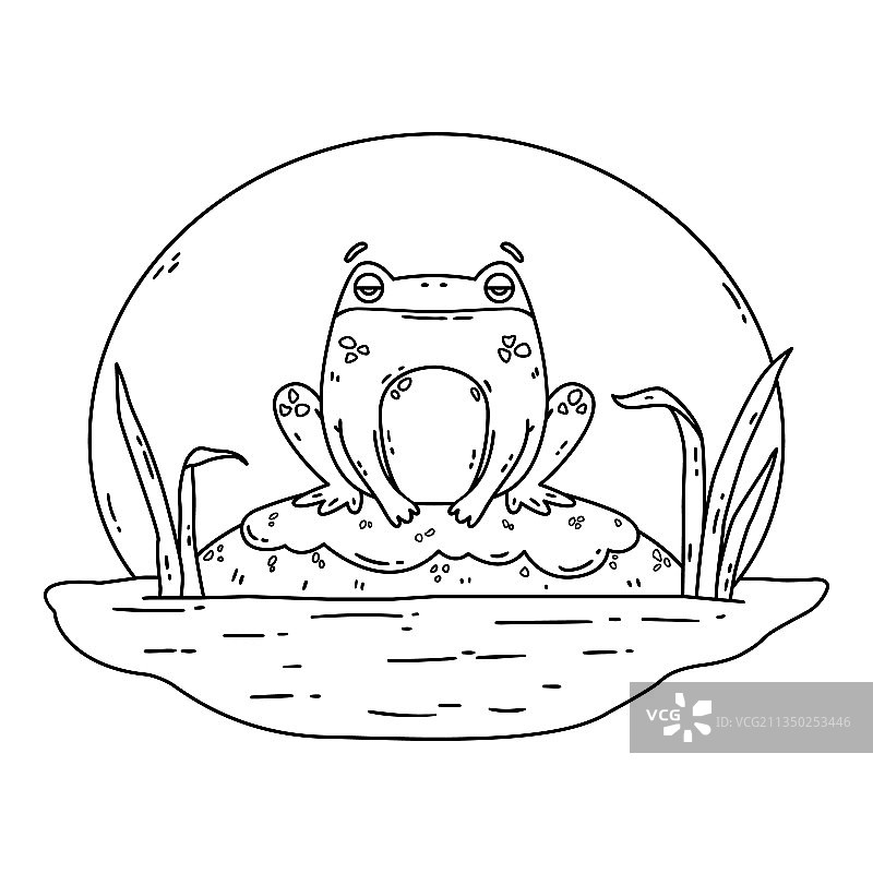 沼泽里的青蛙，扁平风格的岩石萌宠图片素材