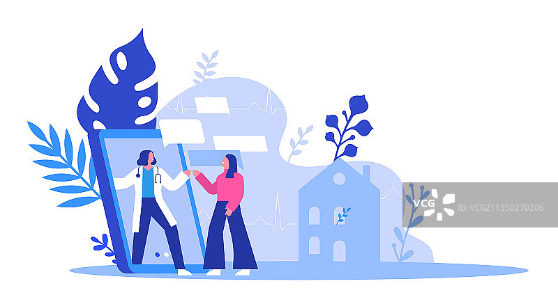 女医生通过手机App与女患者沟通（独立场景）图片素材