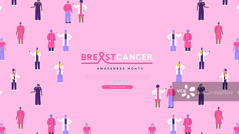 乳腺癌月：粉红色医院人物模板图片素材