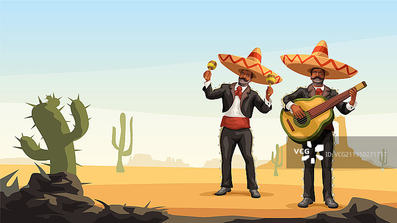 两个墨西哥流浪乐队男人在户外演奏音乐图片素材