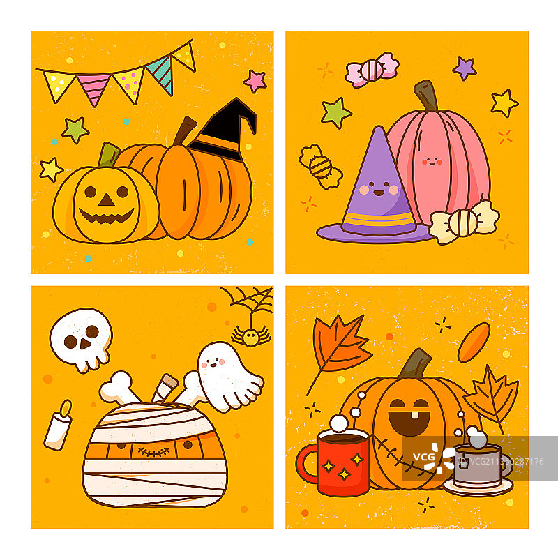 可爱的手绘万圣节元素矢量插画图片素材