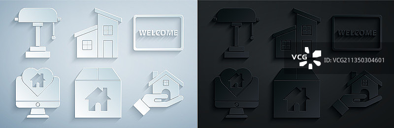 纸板箱和房屋门垫套装图片素材