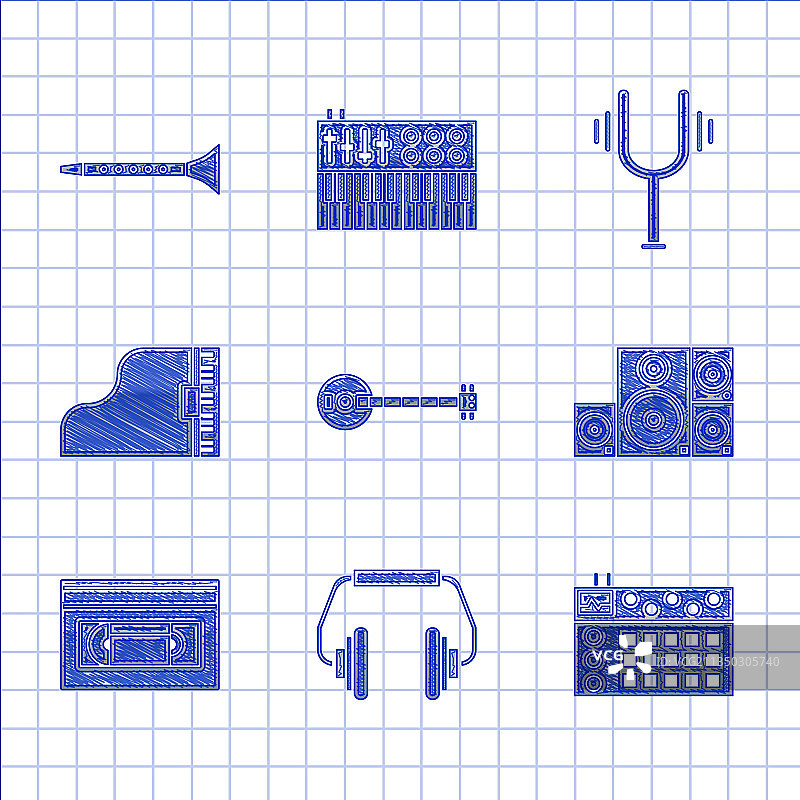 班卓琴、耳机、鼓机和立体声音响图片素材
