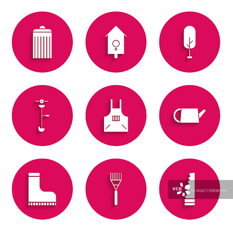 厨房围裙园艺耙锯子浇水壶套装图片素材