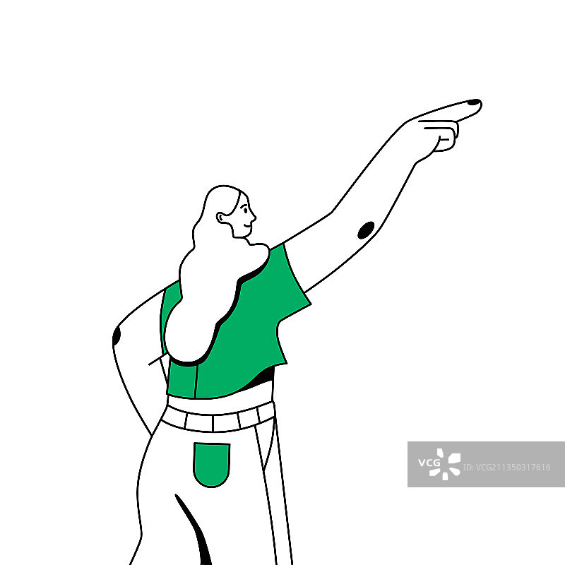 快乐的女人向前看并指向前方图片素材