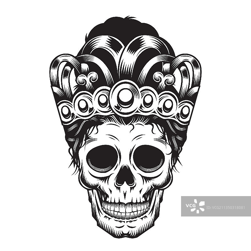 白色背景上的皇冠骷髅王子头像设计图片素材