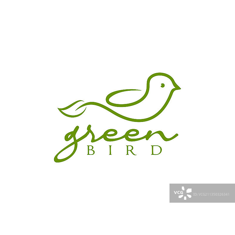 绿叶小鸟标志线条艺术设计图片素材
