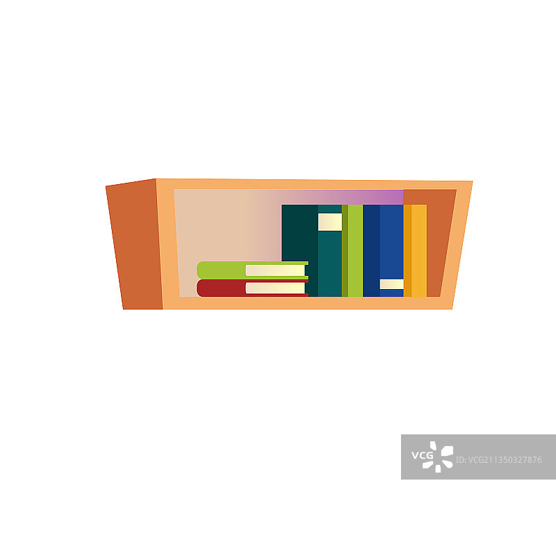 扁平卡通书架家具上的不同书籍图片素材