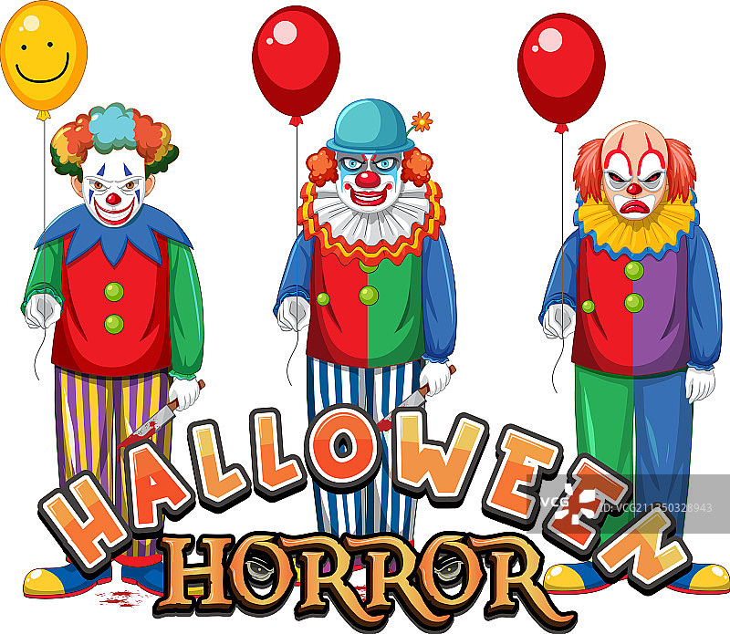 万圣节恐怖文字设计与令人毛骨悚然的小丑图片素材