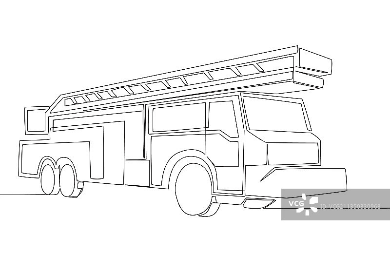 带软管的消防车单线画图片素材