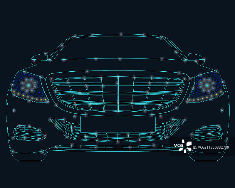 蓝色线条勾勒的汽车轮廓图片素材