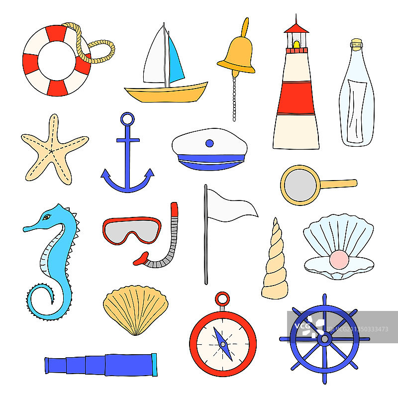 手绘航海物品套装图片素材