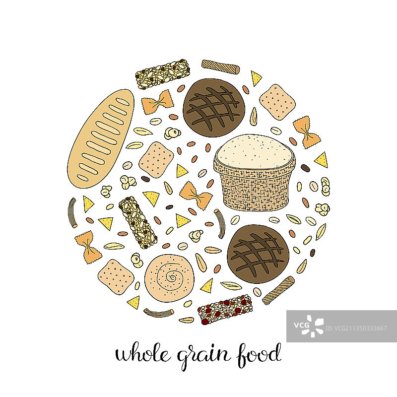 手绘全谷物食品圆形图案图片素材