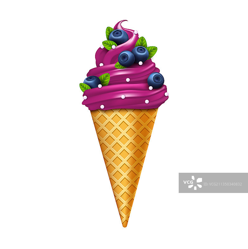 3D逼真多汁浆果冰淇淋甜筒图片素材