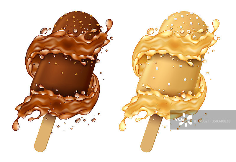 逼真3D冰淇淋和水花套装图片素材