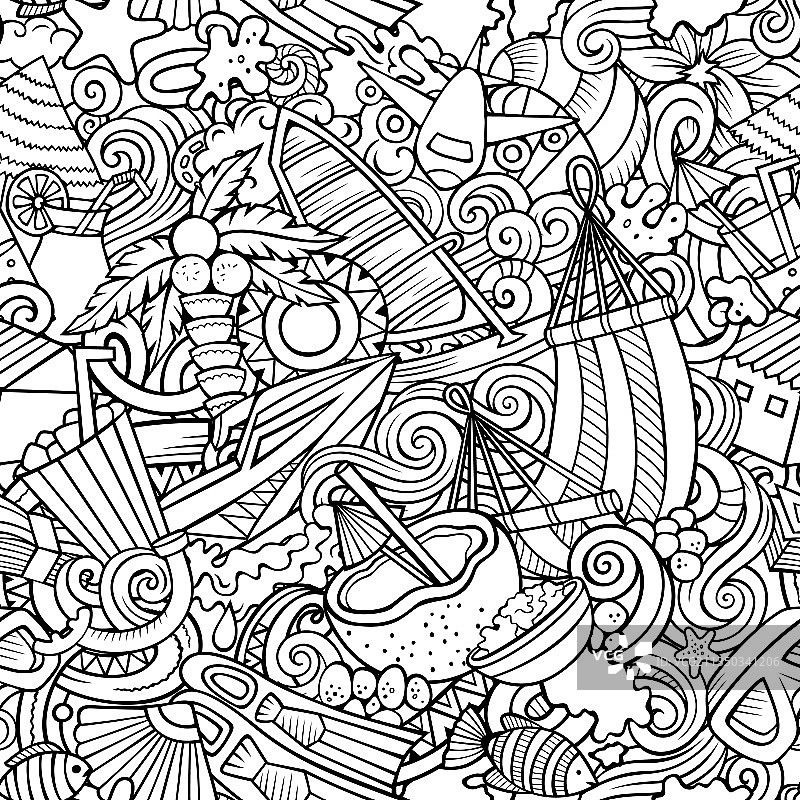 卡通涂鸦马尔代夫无缝图案图片素材