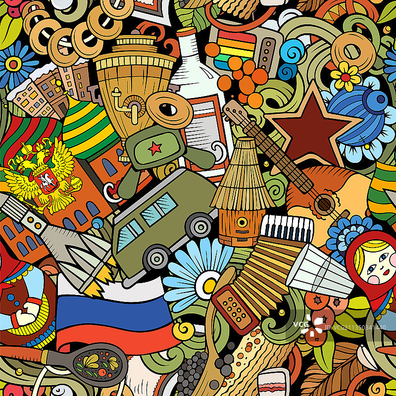 卡通涂鸦俄罗斯无缝图案图片素材