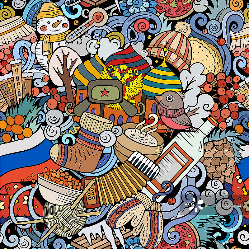 卡通涂鸦俄罗斯无缝图案图片素材