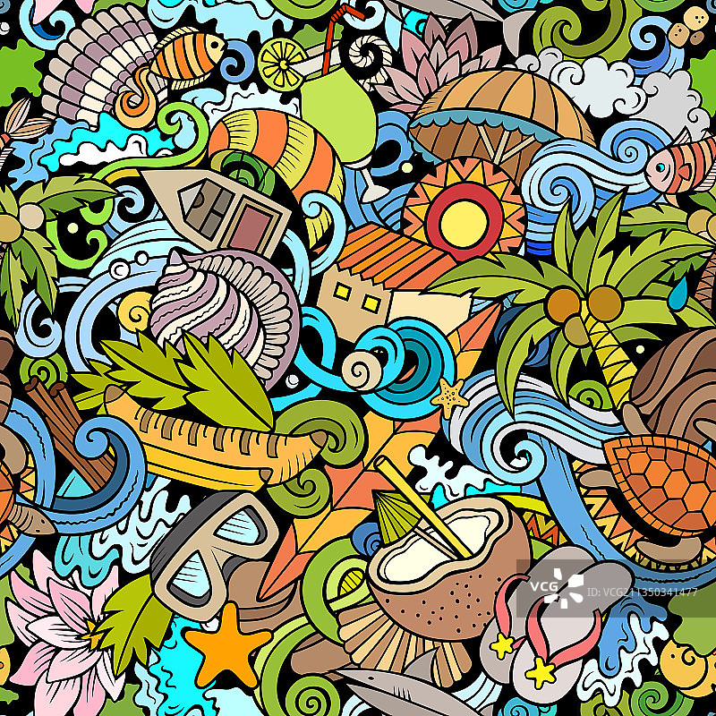 卡通涂鸦塞舌尔无缝图案图片素材