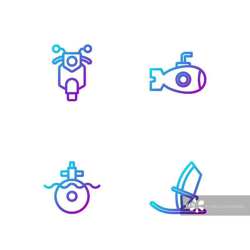 线条帆板运动潜水艇和水下摩托艇图片素材