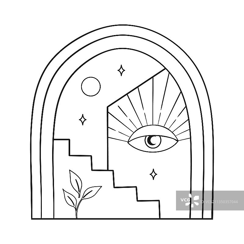 波西米亚现代拱形Logo设计：月亮星星图片素材