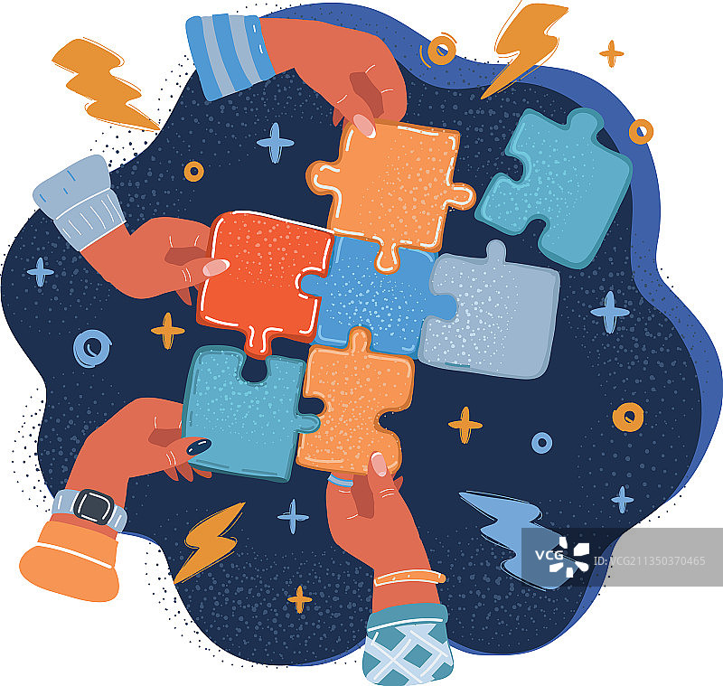 四只手拼图图片素材