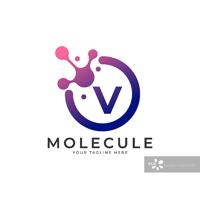 V字母分子医疗logo设计图片素材