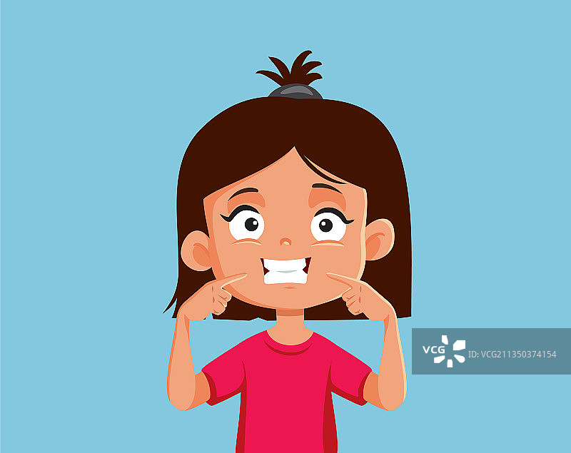 小女孩指向露齿笑卡通图图片素材