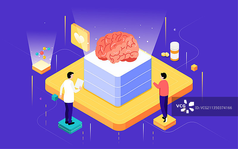 人工智能科技医疗插画在线诊断咨询医生海报图片素材