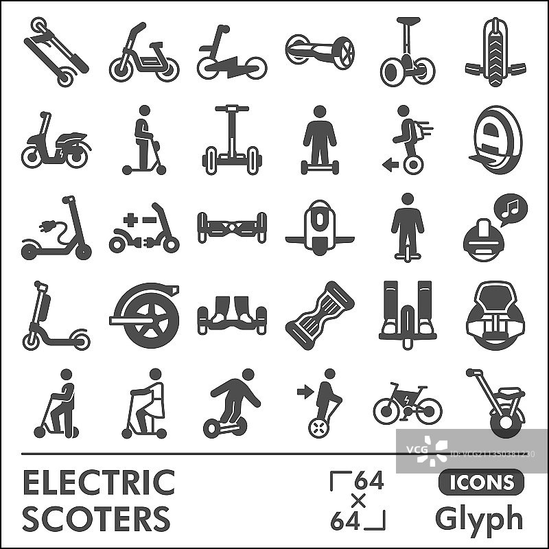 电动滑板车线性图标集：电动交通工具图片素材