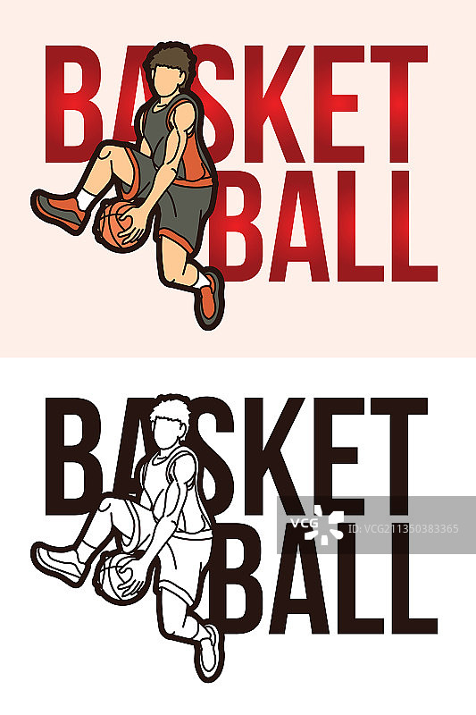 篮球文字与运动员图案图片素材
