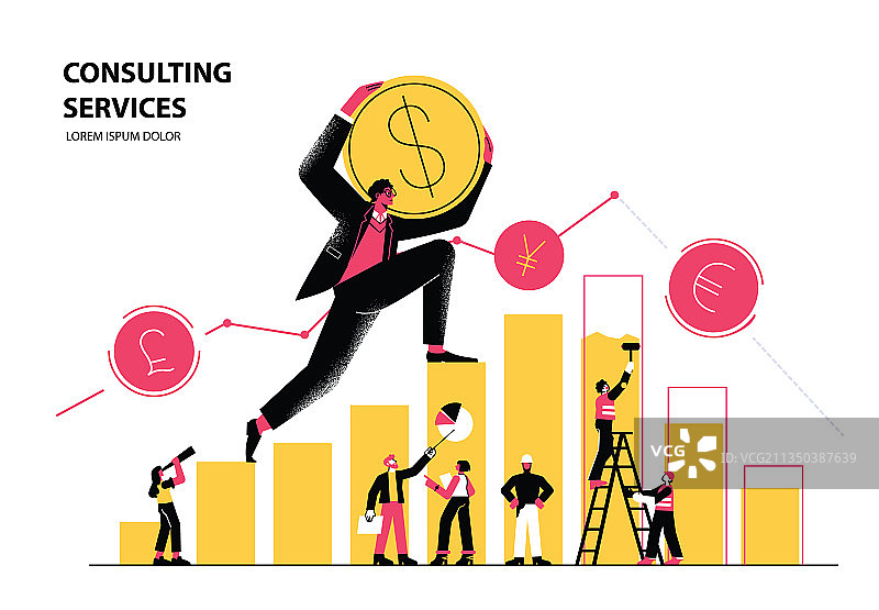 男人攀登图表并携带美元硬币图片素材