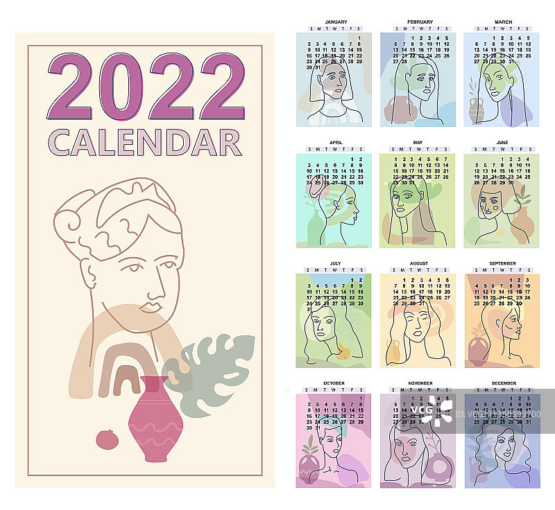 2020年日历女性极简线条艺术图片素材