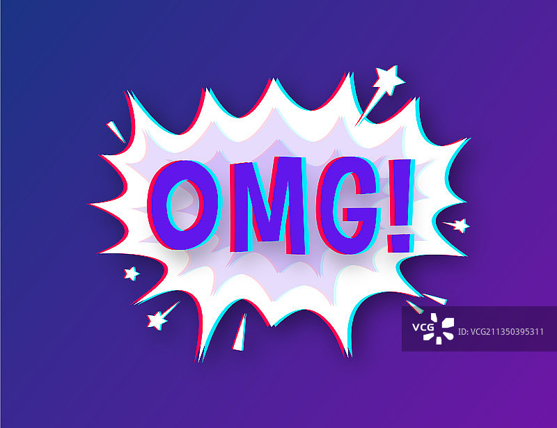 带有文字“OMG”的故障风对话气泡图片素材