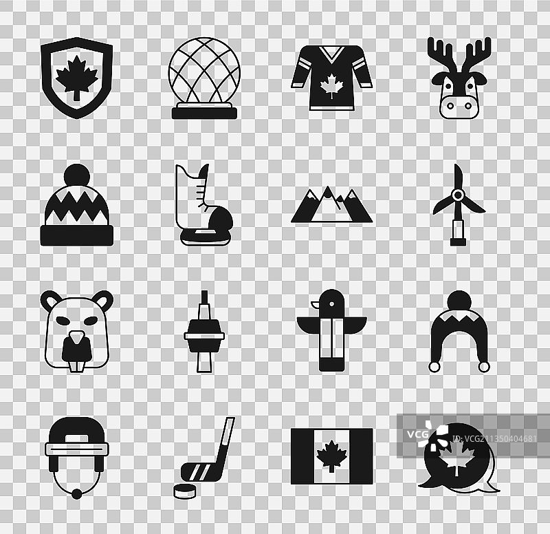 加拿大枫叶、冬季帽子与风力涡轮机图片素材