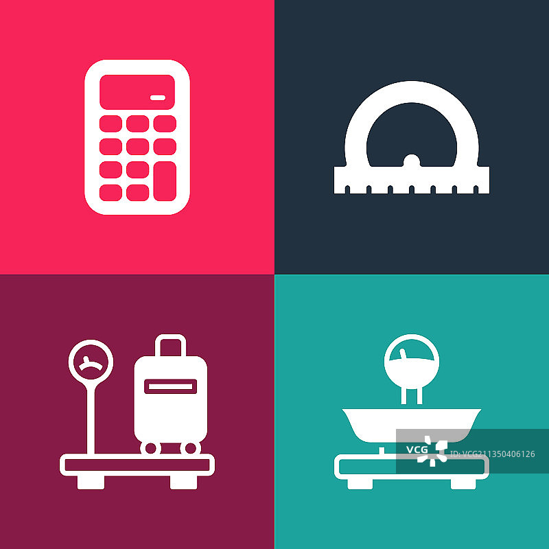 波普艺术天平、行李箱和量角器套装图片素材